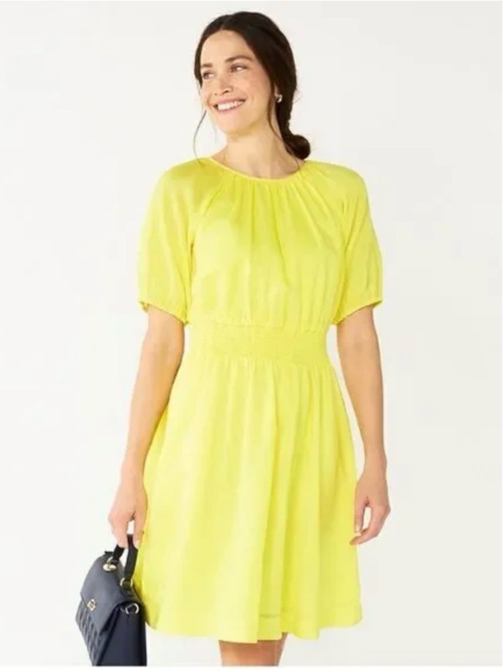Draper James RSVP Yellow Smocked Waist Mini Dress Size 2X